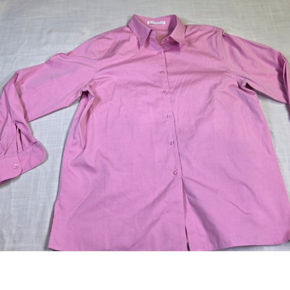 Foxcroft Tops - Foxcroft Pink Wrinkle Free 100% Cotton Button Down Shirt Womens 14 Long Sleeve